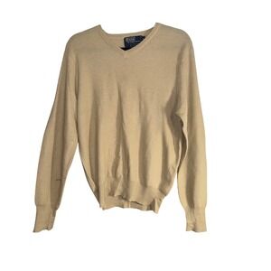 Vintage Polo Ralph Lauren Mens V Neck Sweater 100% Cashmere Beige Size S